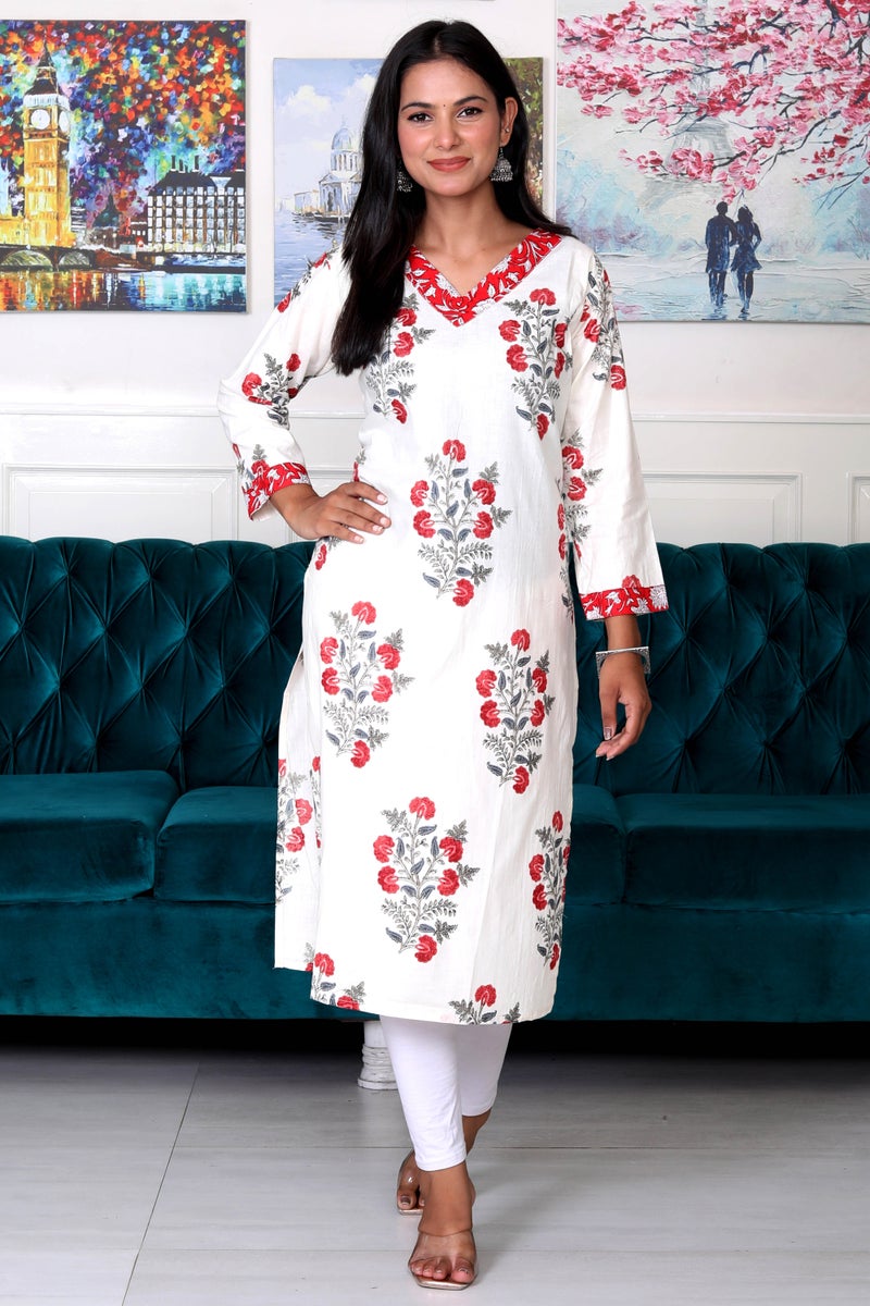 Shifory Floral Print White Kurti for Women - Image 1